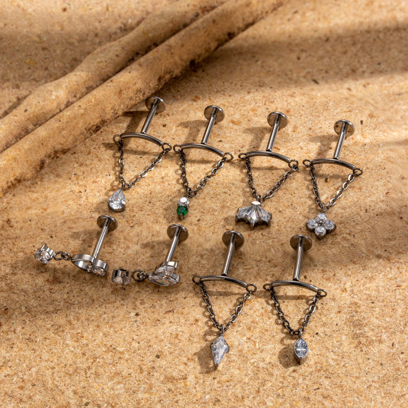 F136 Titanium Internally Threaded CZ Cartilage Stud – Flat Back Piercing Jewelry
