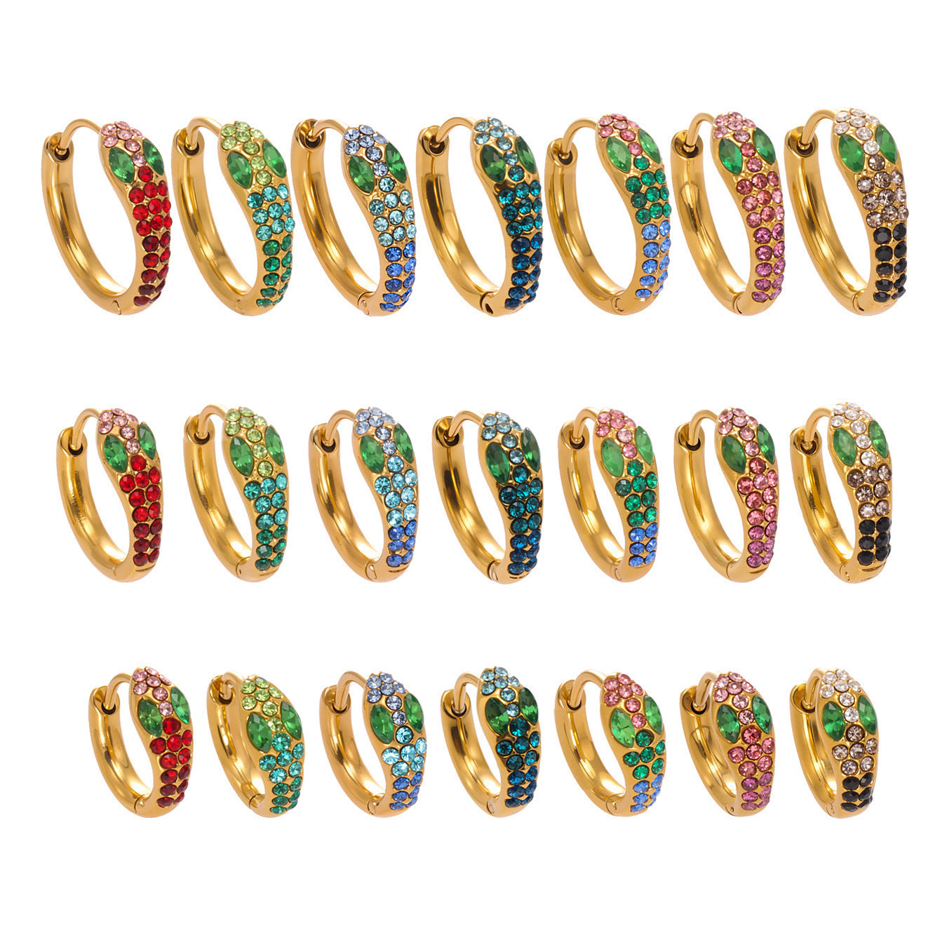 Colorful Zircon Snake Hoop Earrings | Stainless Steel Serpent Earrings Set – WANTI Jewelry