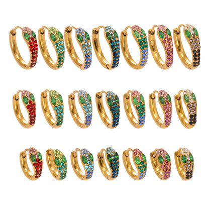 Colorful Zircon Snake Hoop Earrings | Stainless Steel Serpent Earrings Set – WANTI Jewelry