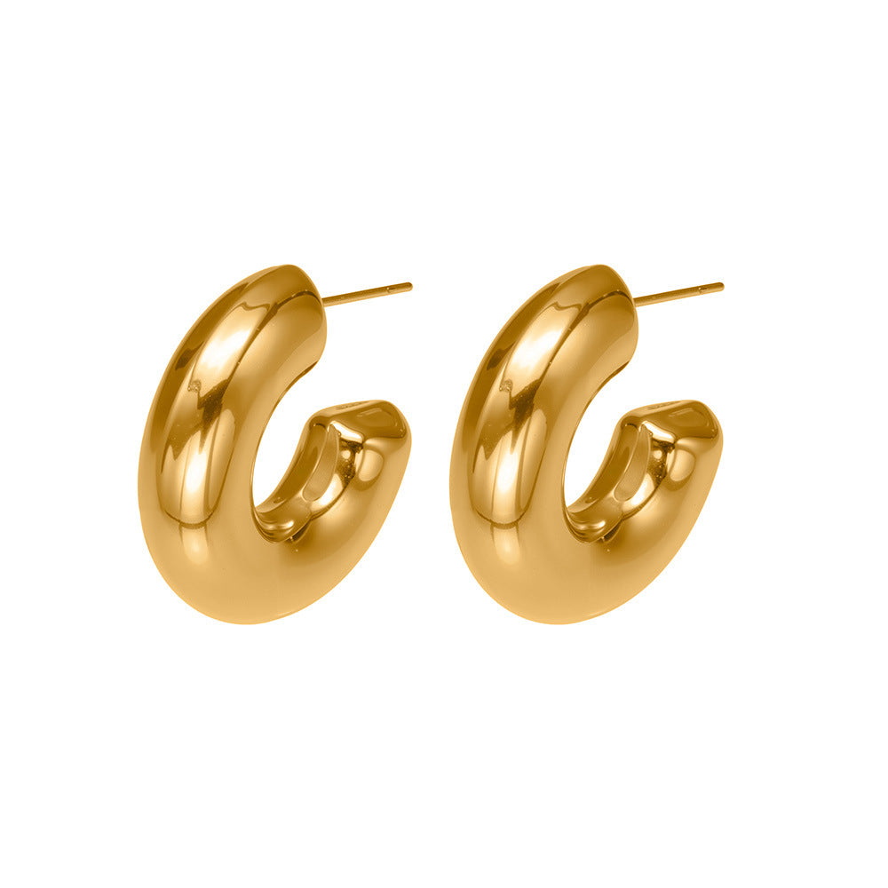Hollow Smooth C-Shaped Hoop Earrings – Minimalist Stainless Steel Polished Statement Jewelry | WANTI Jewelry