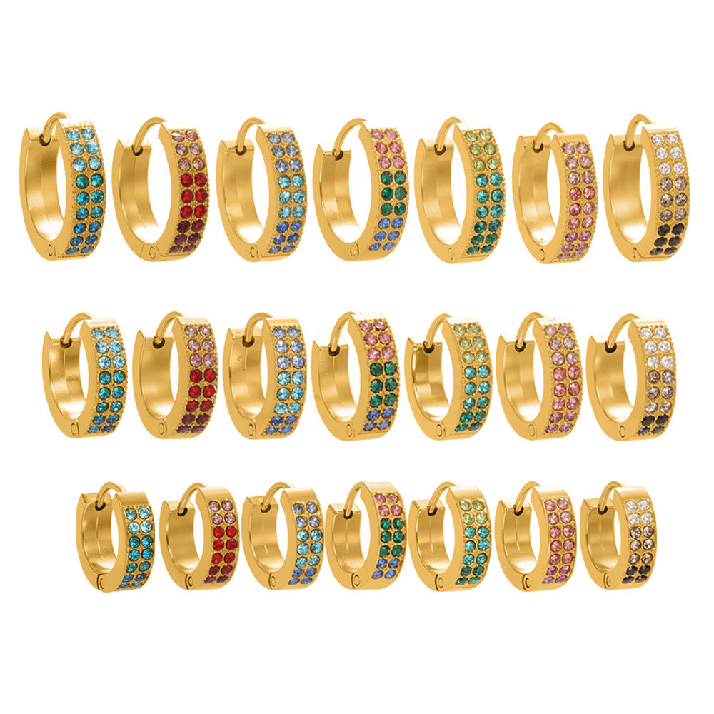 Colorful Zircon U-Shaped Hoop Earrings Set – Stainless Steel Hypoallergenic Minimalist Jewelry for Women | Trendy Fashion Earrings by WANTI Jewelry