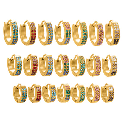 Colorful Zircon U-Shaped Hoop Earrings Set – Stainless Steel Hypoallergenic Minimalist Jewelry for Women | Trendy Fashion Earrings by WANTI Jewelry