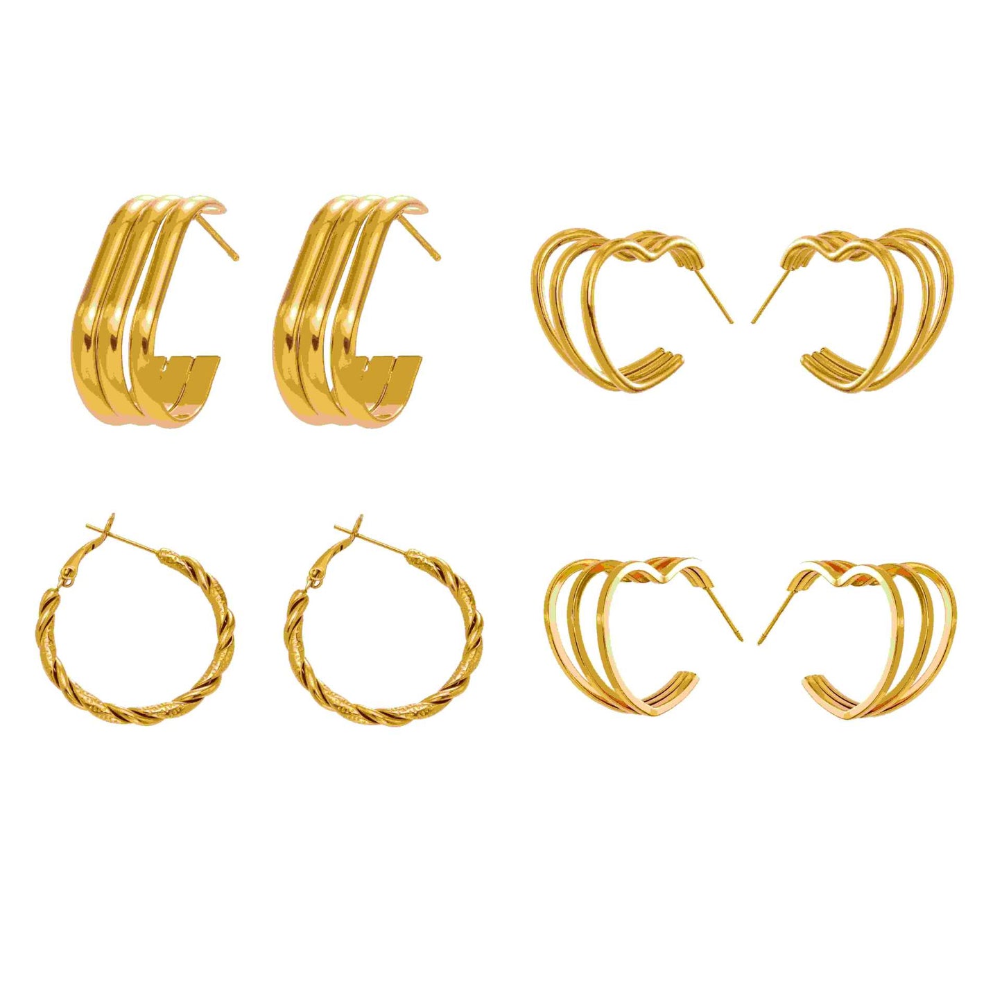Twisted Multi-Strand Stainless Steel Hoop Earrings – Modern Geometric Fashion Jewelry Set