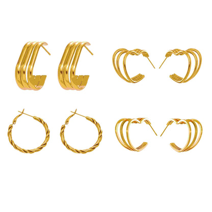 Twisted Multi-Strand Stainless Steel Hoop Earrings – Modern Geometric Fashion Jewelry Set