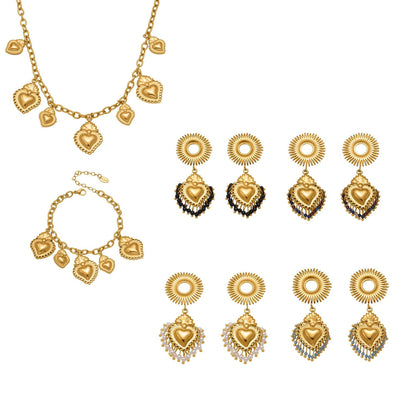 Stainless Steel Strawberry & Sunflower Jewelry Set – Necklace · Bracelet · Earrings