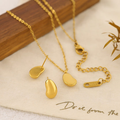 18K Gold Plated Stainless Steel Teardrop Bead Pendant Necklace | Minimalist Luxury Jewelry