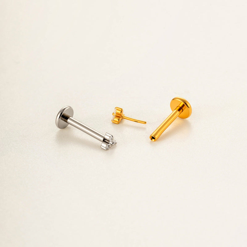 Implant Grade ASTM F136 Titanium Threadless Push Pin Zircon Flat Back Stud | Minimal Helix Cartilage Tragus Lip Piercing Jewelry