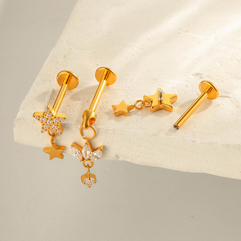 F136 Titanium Internally Threaded Dangling CZ Cartilage Stud – Hypoallergenic Piercing Jewelry