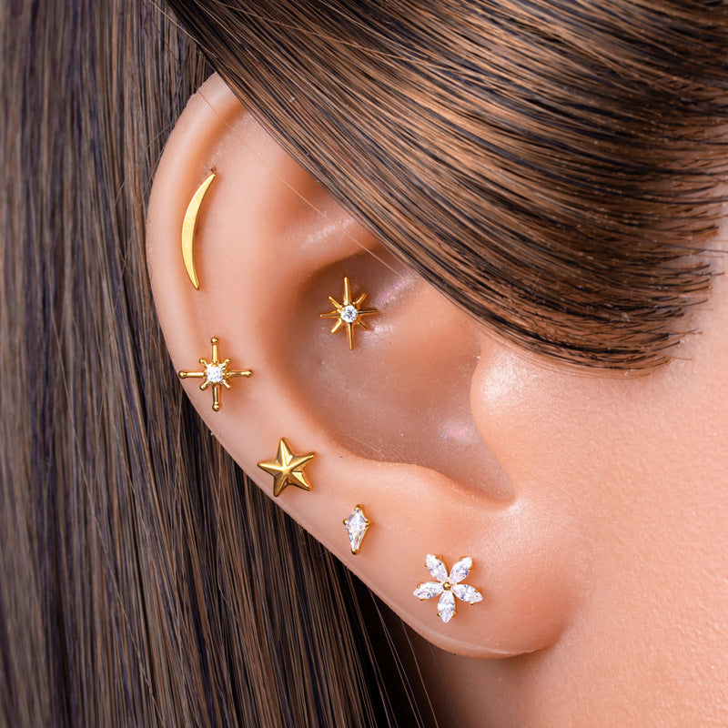 G23/F136 Titanium Moon & Star Push Pin Lip & Ear Piercing Jewelry – Sleek Flat Bar Body Jewelry