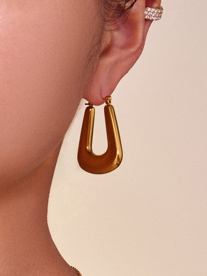 Geometric U-Shaped Stainless Steel Hoop Earrings Set | Modern Minimalist Fashion Jewelry