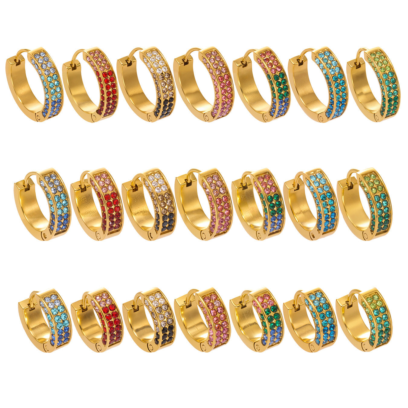 Stainless Steel U-Shaped Zircon Earrings – Colorful High-End Fashion Jewelry Hoop Set