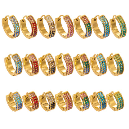 Stainless Steel U-Shaped Zircon Earrings – Colorful High-End Fashion Jewelry Hoop Set