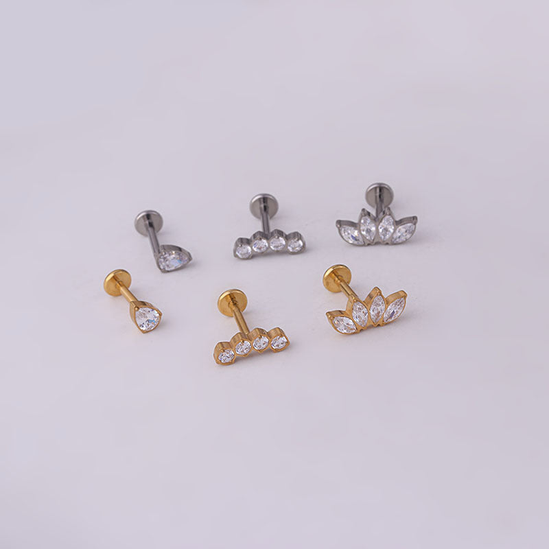 Implant Grade G23 ASTM F136 Titanium Teardrop CZ Labret Stud | Internal Thread Flat Back 16G