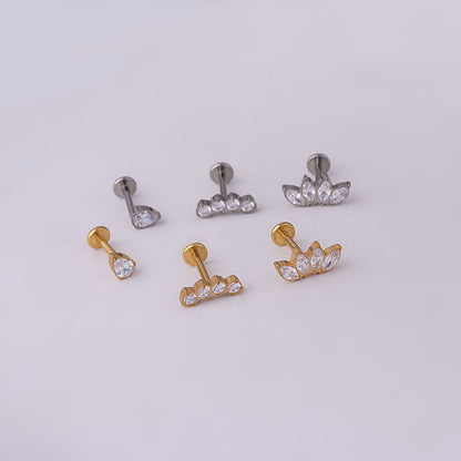 Implant Grade G23 ASTM F136 Titanium Teardrop CZ Labret Stud | Internal Thread Flat Back 16G