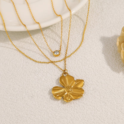 18K Gold Plated Titanium Steel Crystal Pendant Necklace | Sunflower & Round Pendant, Trendy Fashion Jewelry