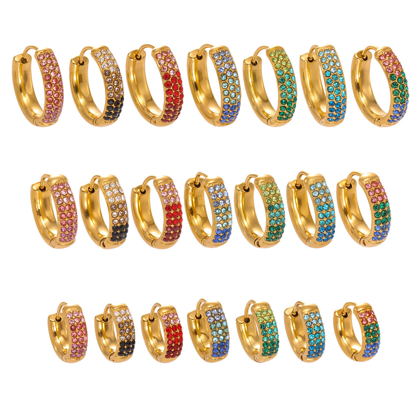 Stainless Steel Colorful Zircon Round Hoop Earrings Set — Minimal Classic Luxury Hoops