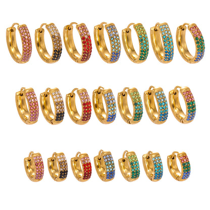 Stainless Steel Colorful Zircon Round Hoop Earrings Set — Minimal Classic Luxury Hoops