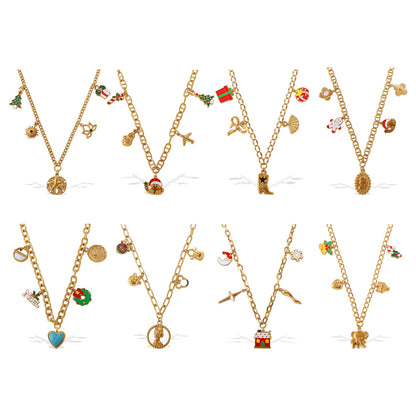 Halloween Christmas Gold Plated Stainless Steel Necklace - Heart Tree Tassel Pendant - Drip Oil Design - Minimalist Fashion Jewelry for Women