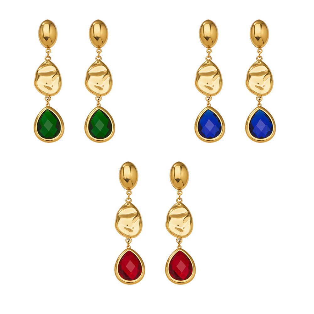 Sparkling Irregular Oval Glass Drop Earrings – Long Statement Waterdrop Jewelry for Women