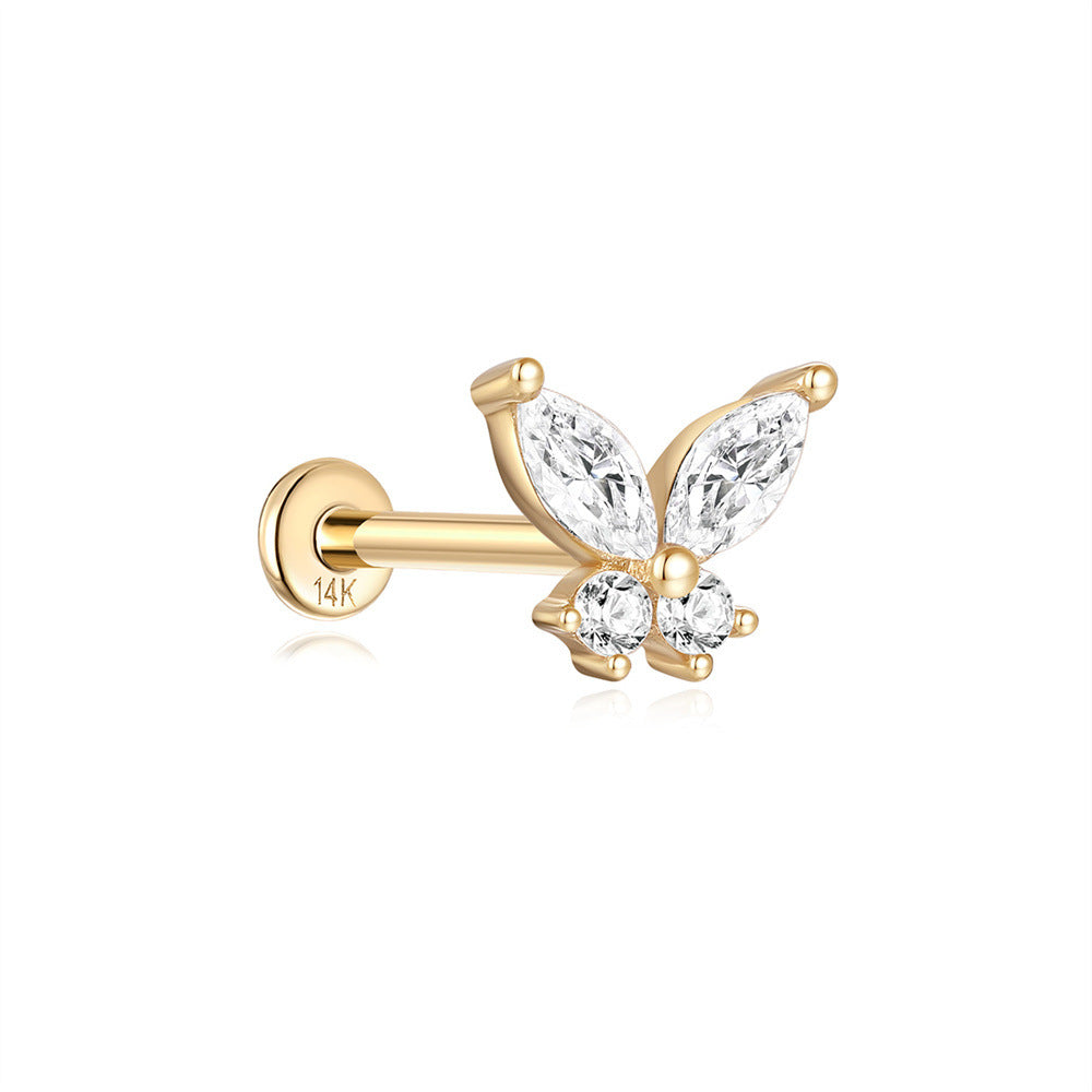 14K Gold Butterfly Zircon Stud Earrings – Dainty & Hypoallergenic