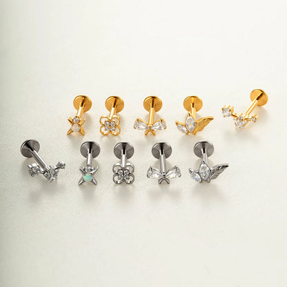 Implant Grade ASTM F136 Titanium Flat Back Stud Earrings Micro Paved CZ Cartilage Helix Tragus Piercing Jewelry Internally Threaded Labret Stud