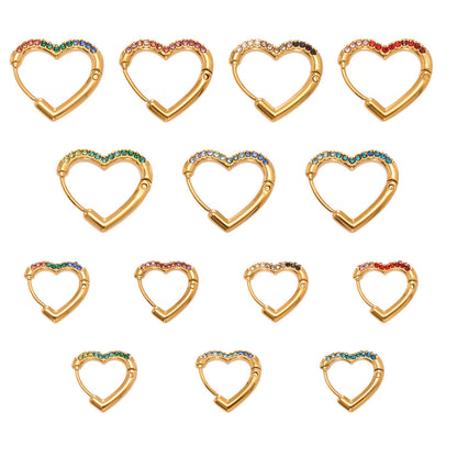 Colorful Cubic Zirconia Heart Hoop Earrings Set | Stainless Steel Simple Chic Ear Cuff for Women
