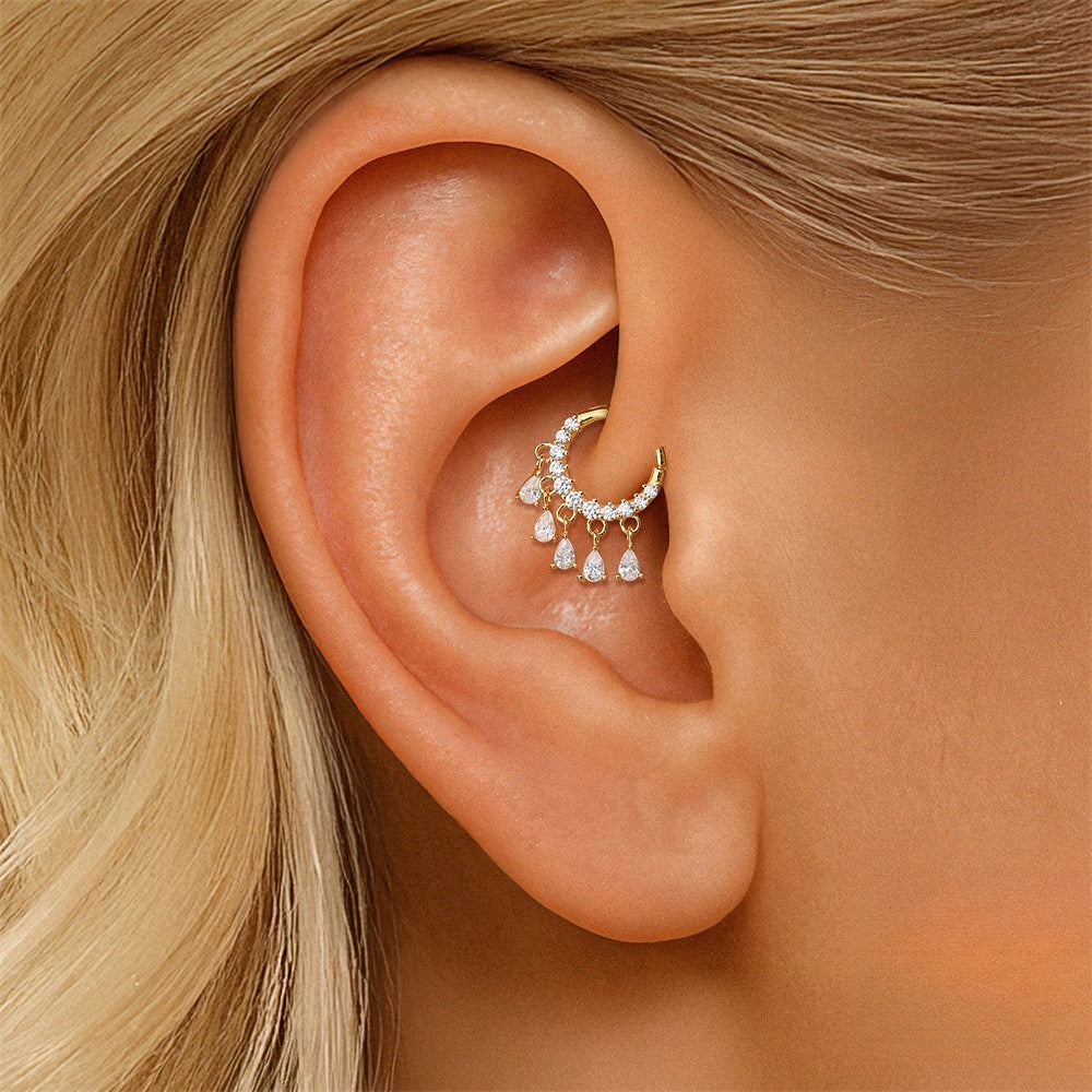 ASTM F136 Zircon Tassel Ear Cuff Nose Ring Piercing Earring Tragus