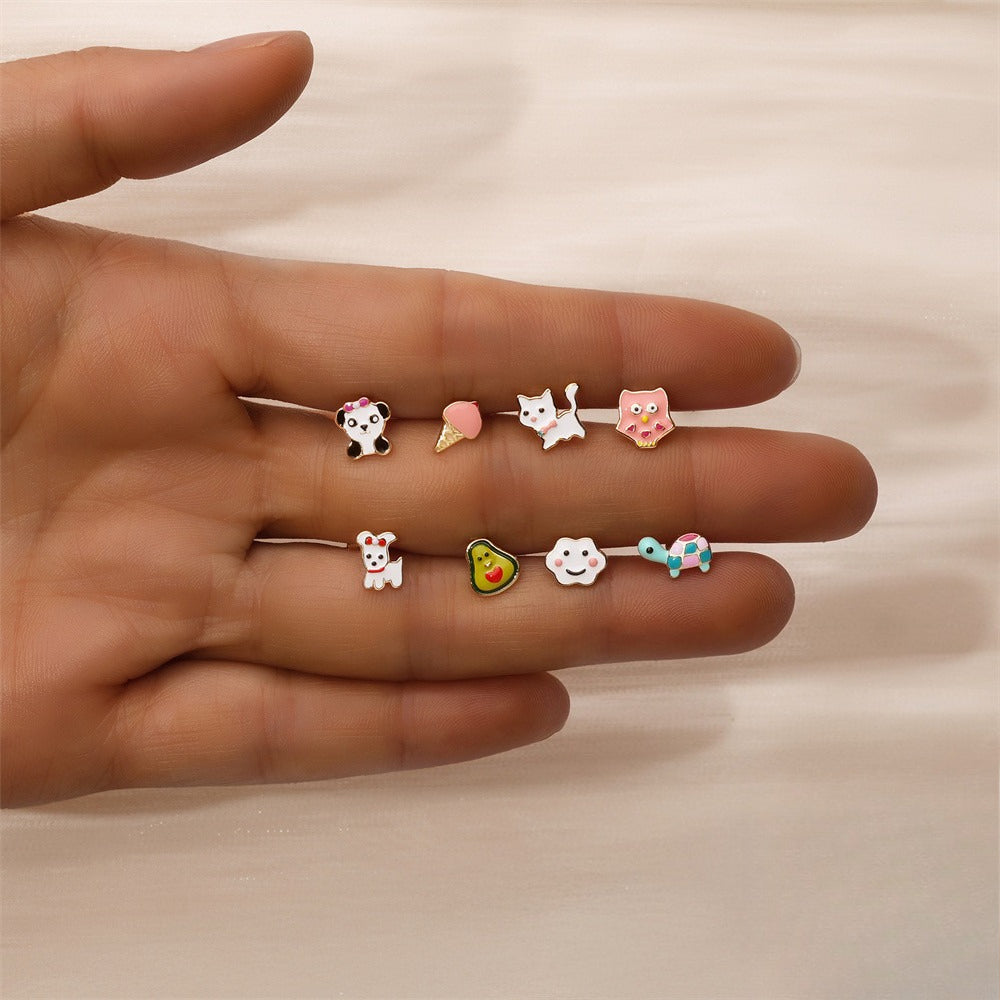 ASTM F136 Cartoon Animal Enamel baby girl Flat back Threaded Cartilage Piercing Earring