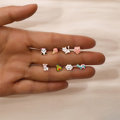 ASTM F136 Cartoon Animal Enamel baby girl Flat back Threaded Cartilage Piercing Earring