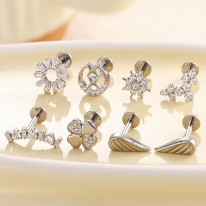 F136 Titanium Zircon-Set Lucky Clover Sunflower Waterdrop Cartilage Piercing – Trendy and Versatile Lip & Ear Piercing Jewelry