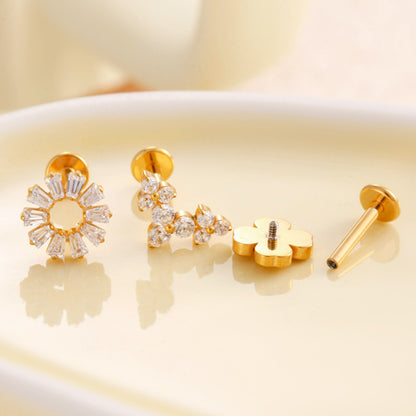 F136 Titanium Zircon-Set Lucky Clover Sunflower Waterdrop Cartilage Piercing – Trendy and Versatile Lip & Ear Piercing Jewelry