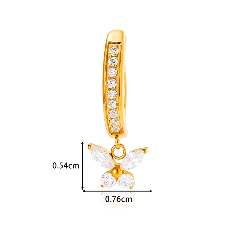 G23/F136 Titanium Butterfly Dangle Navel Ring with Zircon — Hypoallergenic Belly Button Piercing Jewelry in Gold & Silver