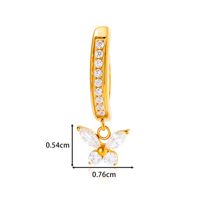 G23/F136 Titanium Butterfly Dangle Navel Ring with Zircon — Hypoallergenic Belly Button Piercing Jewelry in Gold & Silver