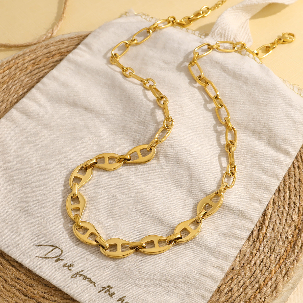 18K Gold Plated Titanium Steel Hip Hop Bold Design Pig Nose Spliced Fashion Necklace