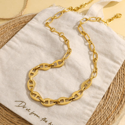 18K Gold Plated Titanium Steel Hip Hop Bold Design Pig Nose Spliced Fashion Necklace