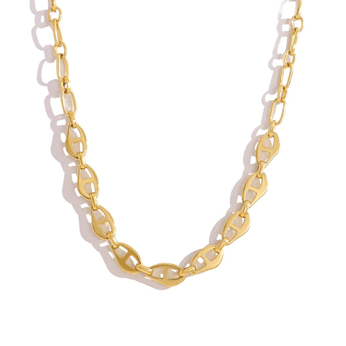 18K Gold Plated Titanium Steel Hip Hop Bold Design Pig Nose Spliced Fashion Necklace