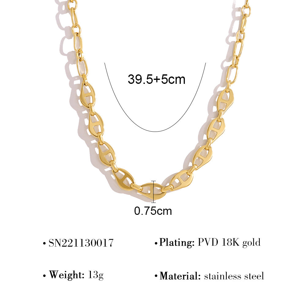 18K Gold Plated Titanium Steel Hip Hop Bold Design Pig Nose Spliced Fashion Necklace