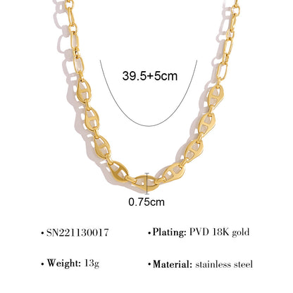 18K Gold Plated Titanium Steel Hip Hop Bold Design Pig Nose Spliced Fashion Necklace