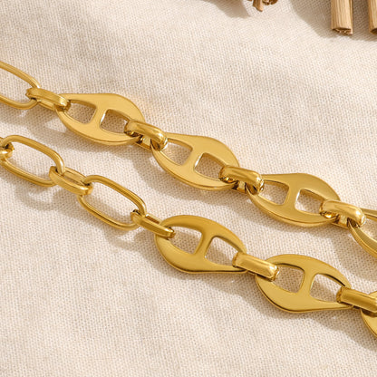 18K Gold Plated Titanium Steel Hip Hop Bold Design Pig Nose Spliced Fashion Necklace