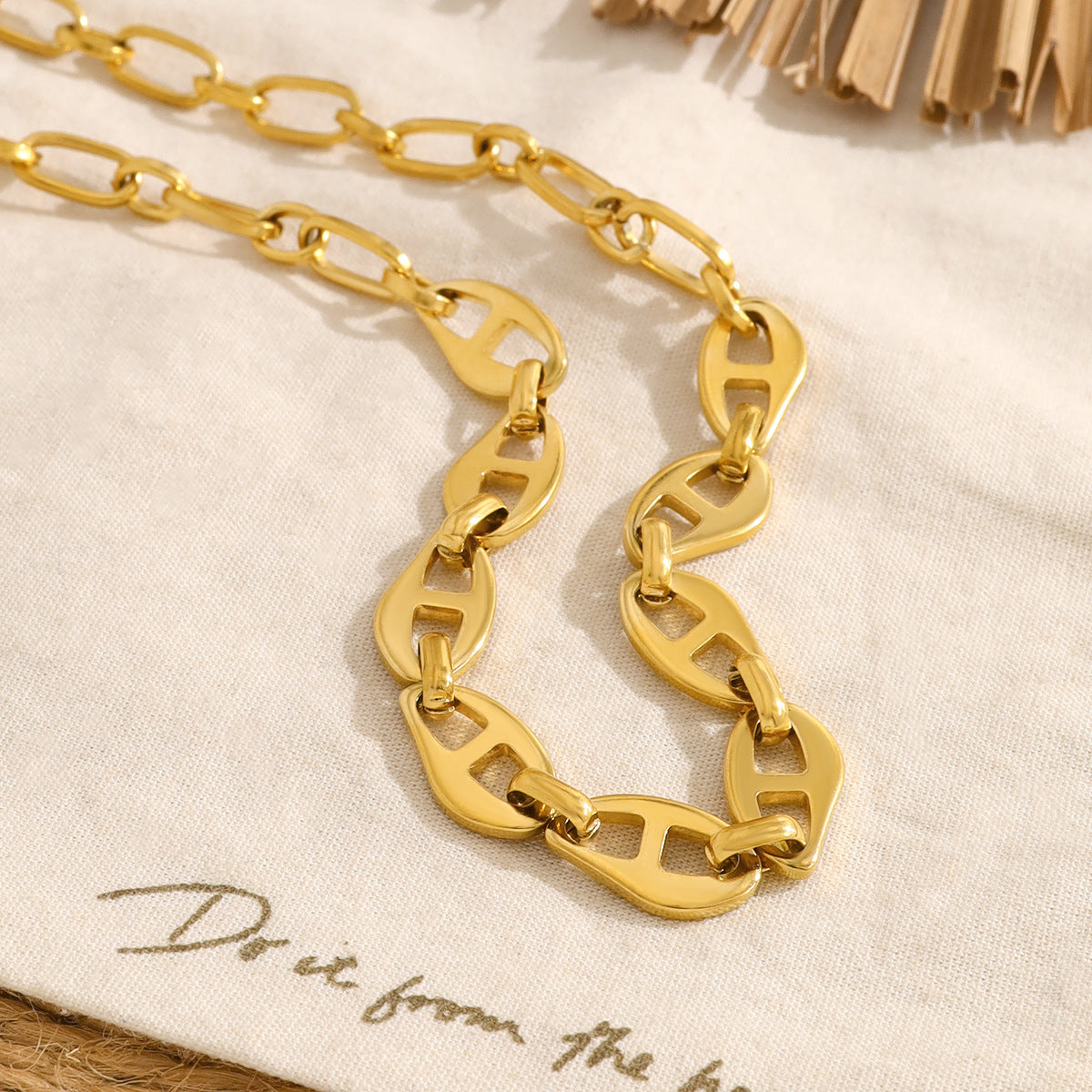 18K Gold Plated Titanium Steel Hip Hop Bold Design Pig Nose Spliced Fashion Necklace