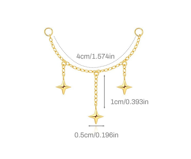 ASTM F136 Long chain rhinestones cartilage tassel dangle piercing earrings accessories