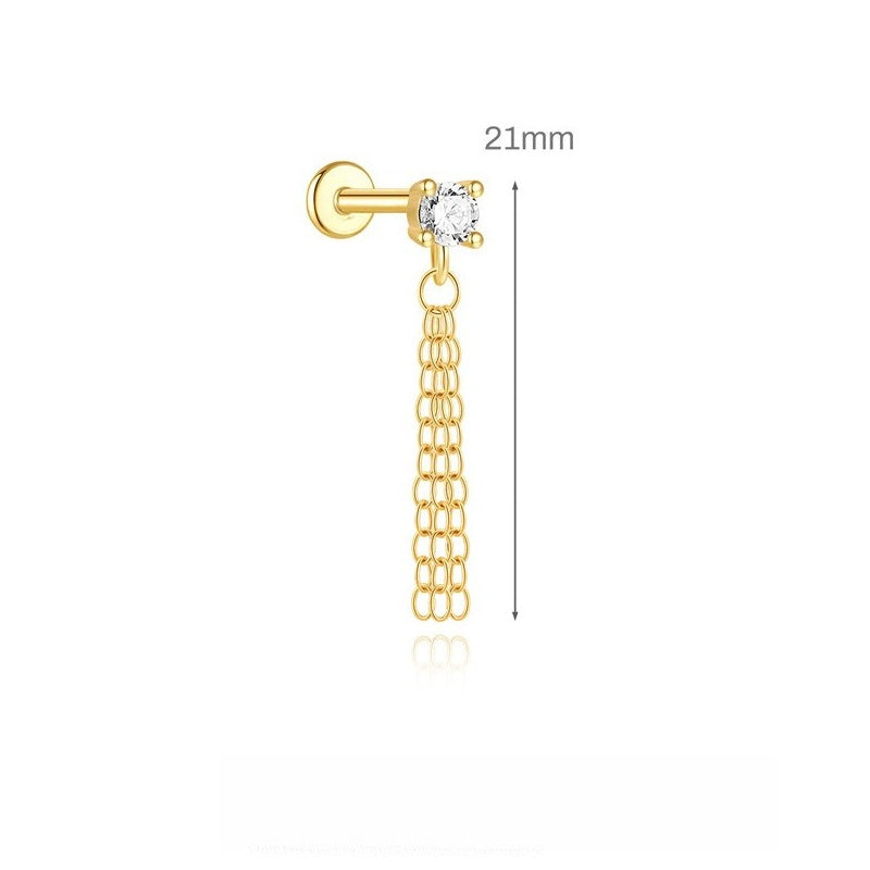 ASTM F136 Star/Moon Chain Tassel Threaded Cartilage Piercing Earrings Ear Studs
