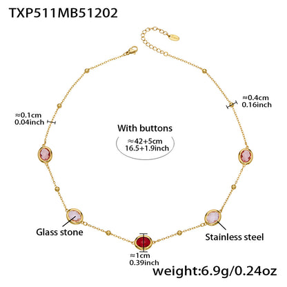 Candy Color Oval Glass Stone Necklace, Bracelet & Earrings Set – Stainless Steel | Fashion Jewelry | Colorful Minimalist Accessories