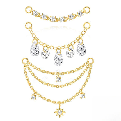 ASTM F136 multi-layers Waterdrop Tassel Pendant Cartilage Chain Piercing Earrings Accessories