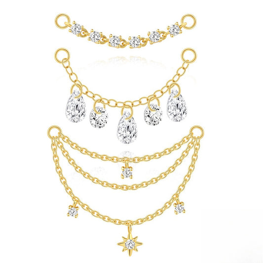 ASTM F136 multi-layers Waterdrop Tassel Pendant Cartilage Chain Piercing Earrings Accessories