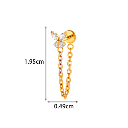 Implant Grade G23 ASTM F136 Titanium Geometric Tassel Chain Ear Stud | Push Pin Flat Back 16G Cartilage Jewelry