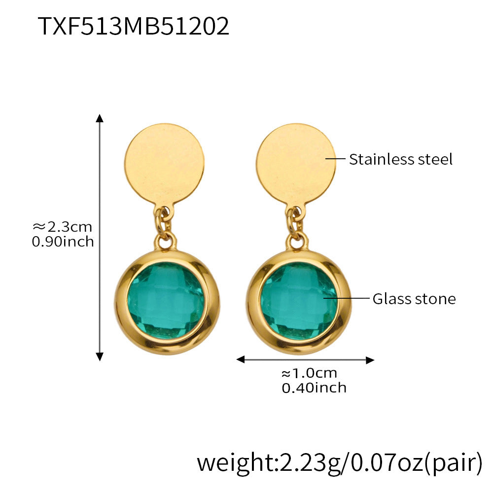 Candy Color Glass Stone Jewelry Set – Stainless Steel Necklaces, Bracelets & Earrings