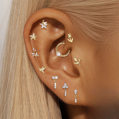 ASTM F136 Flower/ Woodpecker/Fish/Butterfly Flatback Cartilage Piercing Earrings