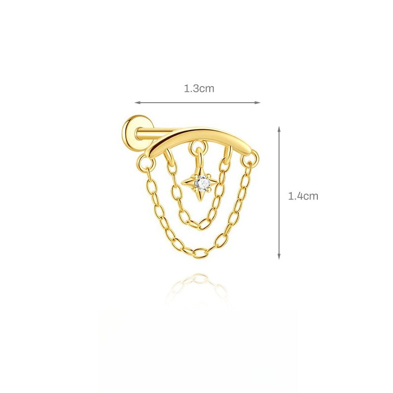 ASTM F136 Tassel Star  Moon Zircon Flat back threadless Cartilage Piercing Earring