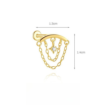 ASTM F136 Tassel Star  Moon Zircon Flat back threadless Cartilage Piercing Earring